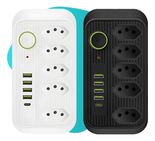 Extensão 5 Tomadas 4 Usb 1 Tipo C 1 Pd Led Bivolt 110v/220v
