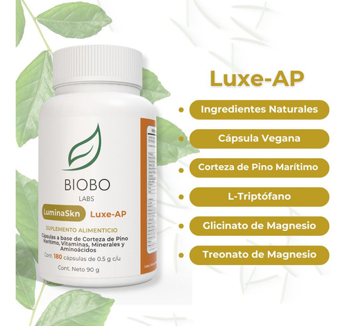 Biobo Labs LuminaSkn Luxe-AP pino maritimo 180caps Sabor Sin Sabor