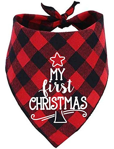 Dog First Christmas Bandana A Cuadros Rojos Para Cachorros