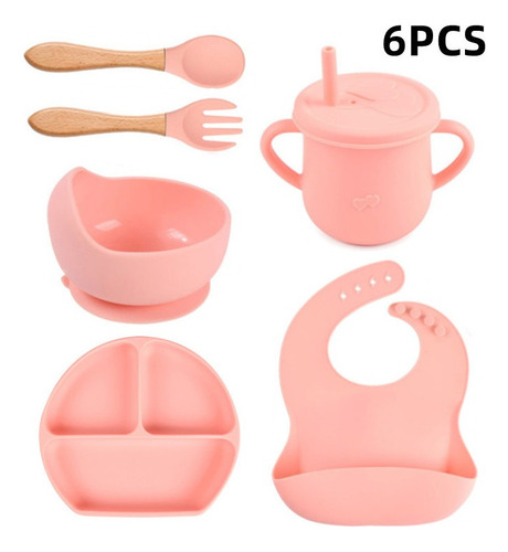 6pcs Baby Cutlery Set And Silicone Bib