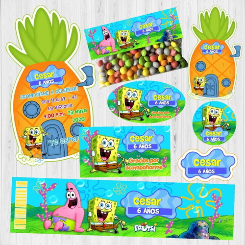 Kit Imprimible Bob Esponja, Cumpleaños, Decoración