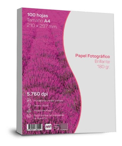 Papel Fotografico Glossy, 180 Grs, A4, 100 Hojas