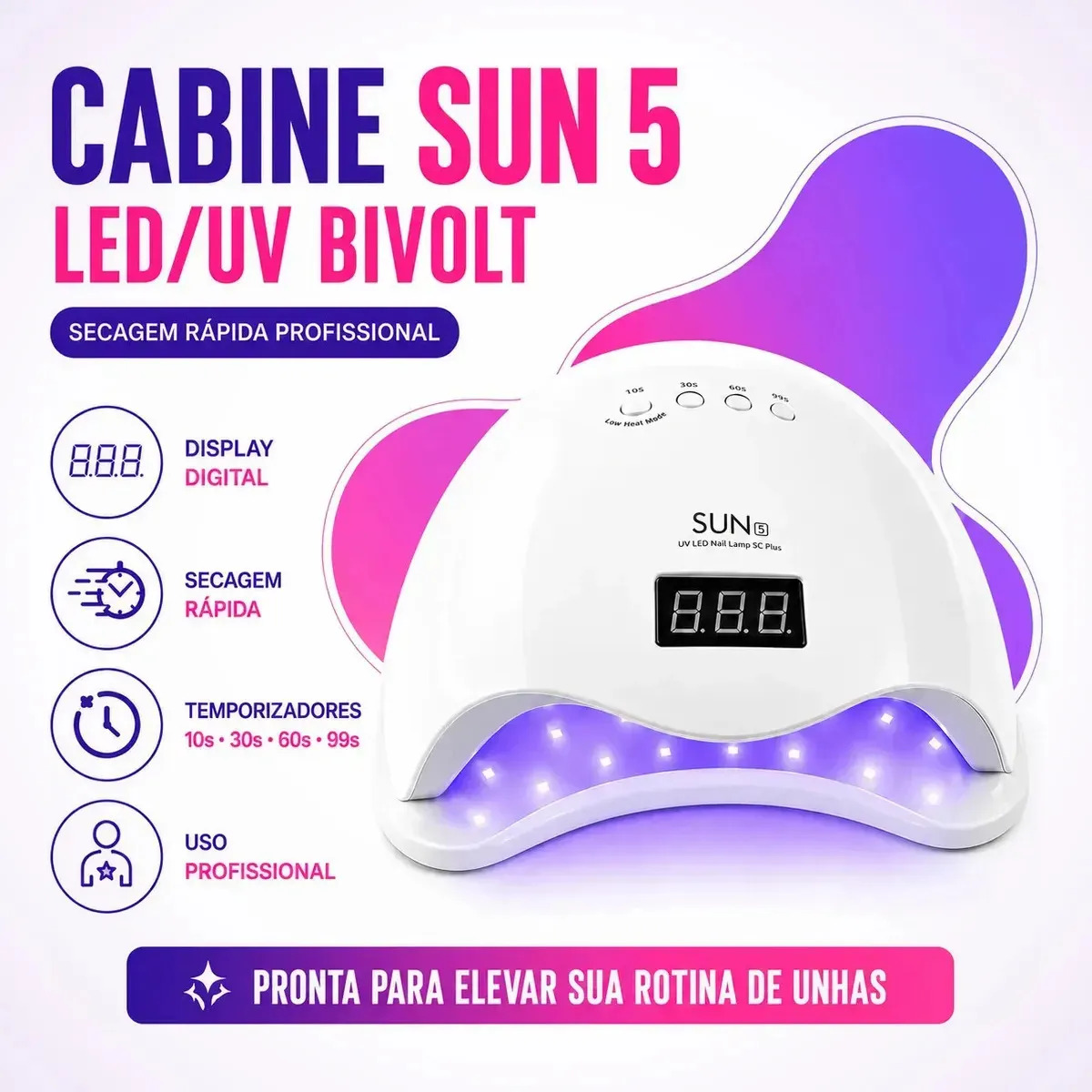 Cabine Sun Led/uv Sun5 Bivolt Unhas Profissional Seca Gel Cor Branco 110v/220v BMED