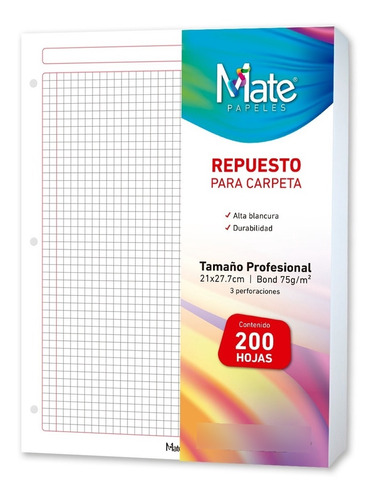 Mate | Hojas Para Carpeta | Carta | 200 Hojas