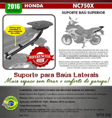 Imagem 8 de 9 de Bagageiro + Afastador Alforge + Protetor Motor Nc 750x Scam