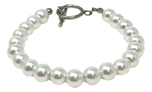 Pulsera De Perlas Blancas Broche Cir Acero Inoxidable Sarosa