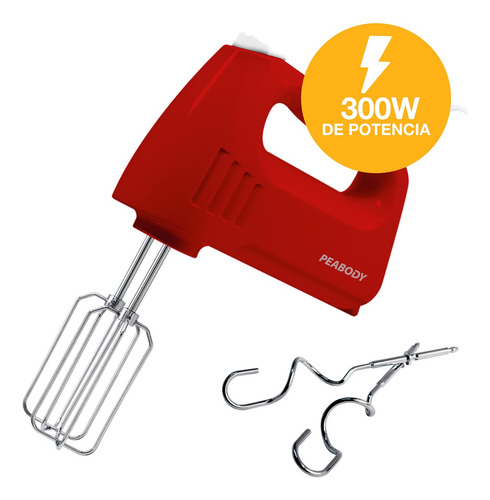 Batidora De Mano Peabody 300w Roja Con Bowl + Accesorios