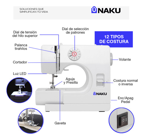 Máquina De Coser Profesional 12 Costuras Pedal 2 Velocidades