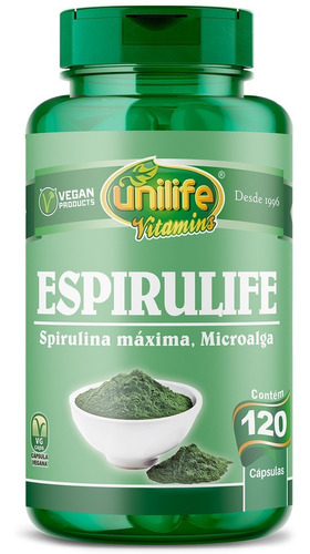 Espirulife Unilife 120 Cápsulas Spirulina Microalga Vegan