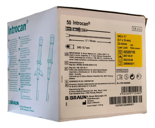 Catéter Iv B-braun Introcan Poliuretano 24g 50u