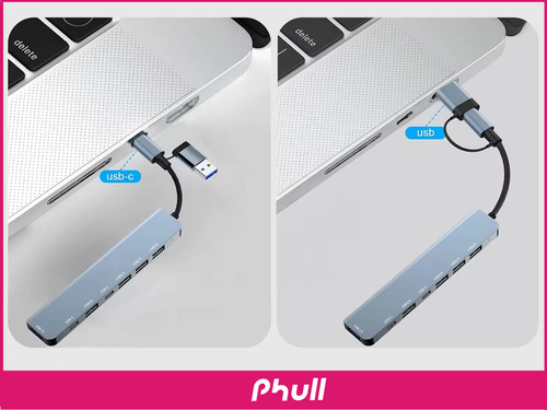 Hub Usb-c 7 Em 1 4 Portas Usb+leitor Cartão+carregamento
