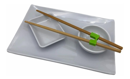 Imagen 4 de 6 de Set Para Sushi Melamina 5 Piezas Plato + 2 Dips Soja Wasabi