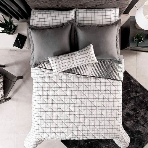 Jgo De Edredon Polanco King Size Gris / Blanco Con Fundas Y Cojin Vianney