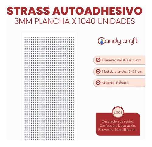 Strass Autoadhesivo 3 Mm Plancha X 1040 Unidades!