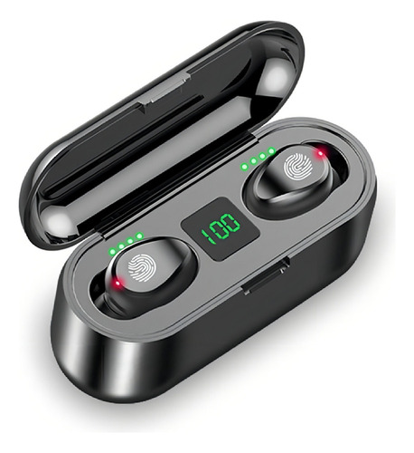 Fone De Ouvido In-ear Sem Fio F9 Preto Com Luz Led
