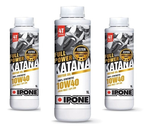 Aceite 10w40 4t Full Sintético Katana Ipone Pack 3 Litros