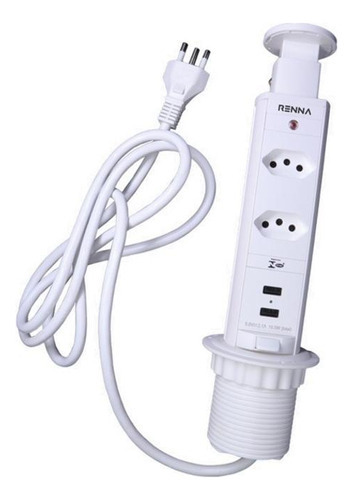 Torre 2 Tomadas 2 Usb Embutir Bancada Retrátil Branco