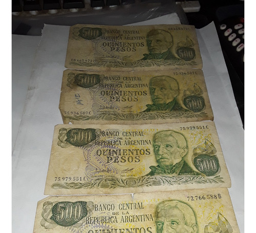 Lote 4 Billetes  De $ 500 Pesos Ley 18.188 Año 1977, 