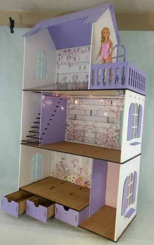 interno Autonomía insuficiente Casa Muñecas Barbie Madera Iluminada Ruedas Cajones Pintada