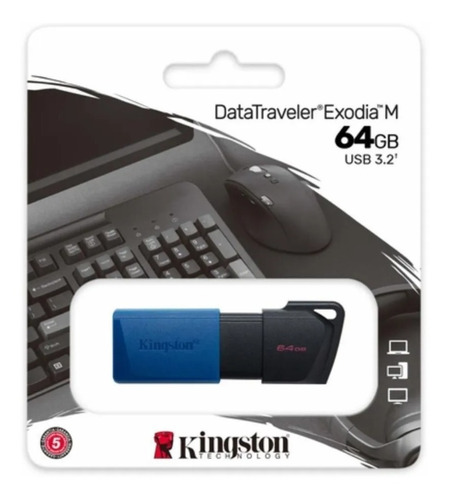 Imagen 2 de 3 de Memoria Flash Usb Kingston De 64 Gb 3.2 Exodia M Negro Azul Color Negro