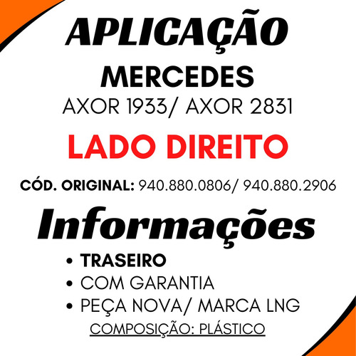 Paralama Traseiro Cabine Direito Axor 1933/ Axor 2831