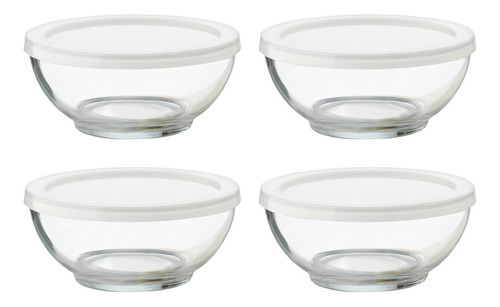 Juego Tazones Bowl Ensaladera Vidrio 4 Pzas Con Tapa Libbey Color Transparente