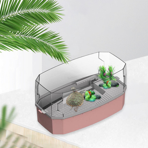 Hábitat De Acuario De Tortuga Extraíble Con Pequeño Rosa