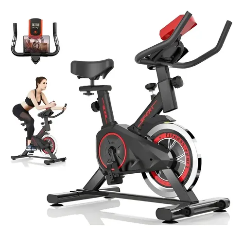 Bicicleta Ergométrica Fitness Para Spinning Mecanica Preto E Vermelho Bateria