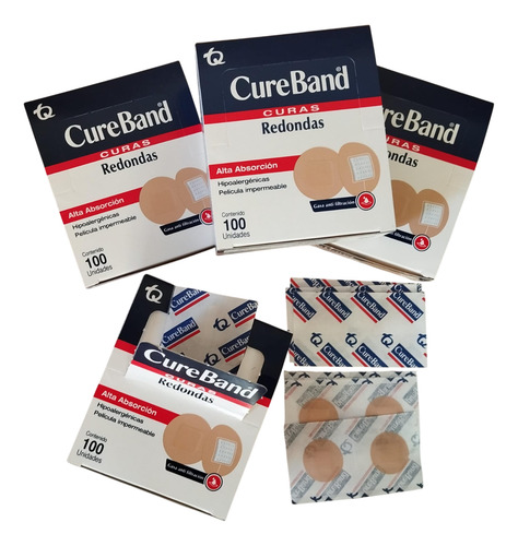 Banditas Adhesivas Redondas, Color Piel. Pack 5 Cajas C/100