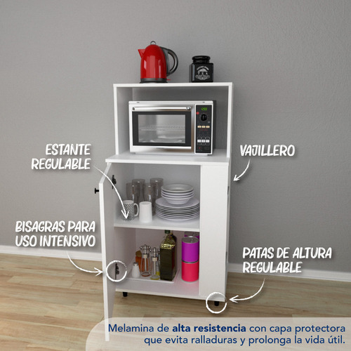 Organizador Centro Estant Cocina Vajillero Microondas Kp60 Color Blanco