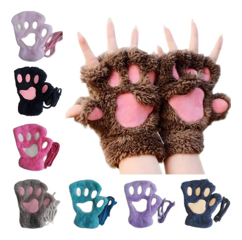 Guantes Huellas Gato Garras Invierno Felpa Cosplay Kawaii