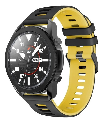 Pulseira Esportiva De Silicone 22mm Compativel Com Samsung Galaxy Watch 46mm R800 Gear S3 Classic Frontier Watch 3 45mm Gear 2 - Cor Preto Com Amarelo