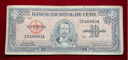 Billete 10 Pesos Cuba 1960 Pick 79 B Céspedes