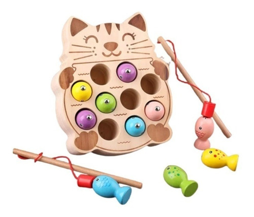 Juego De Pesca Gato Magnéticos Puzzle De Madera Para Niños 