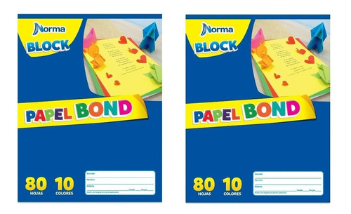 Block De Papel Bond 10 Colores Norma Paquete De 2
