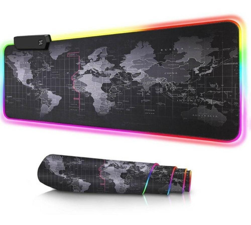Alfombrilla de ratón Gamer con gran luz LED RGB con mapa del mundo, 80 x 30
