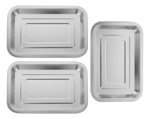 Juego De 3 Bandejas De Comida Cuadradas Planas De Acero Inox