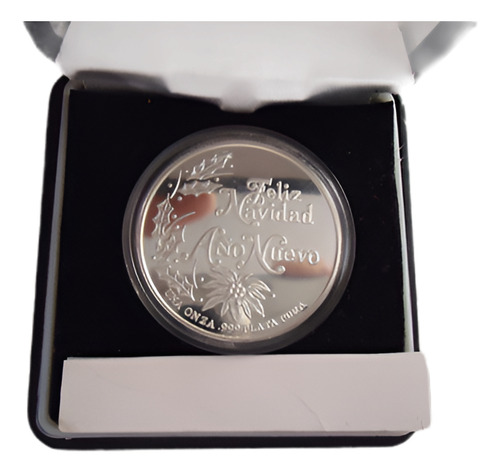 Medalla Onza De Plata Pura Ley .999 Feliz Navidad Año Nuevo