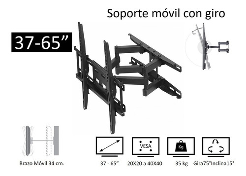 Soporte Base Pared Móvil Con Giro Tv 42 43 49 50 55 58 60 65