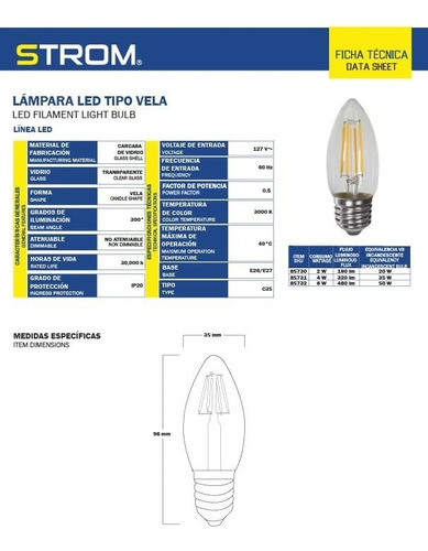 Foco Led Tipo Vela 4w Candil Luz Calida Base E26/e27