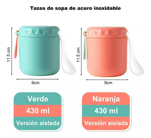2 Piezas Termo Portátil Para Alimentos Contenedores De Sopa