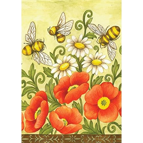 Bandera De Flores Abejas Y Flores Silvestres De 12x18 P...