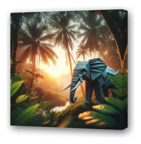 Cuadro 60x60cm Elefante Origami En Una Selva Diseño