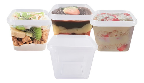 Pote Quadrado 250ml C/ Tampa 20 Unid Para Doces E Salgados
