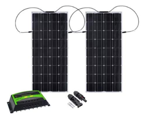 Painel Solar Fotovoltaico 200w Adaptável P/ Carretas Carros Cor Preto Voltagem De Circuito Aberto 25v Voltagem Máxima Do Sistema 50v
