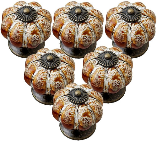 6 Tiradores Ieik Ceramica Forma Calabaza Naranja/blanco 4cm
