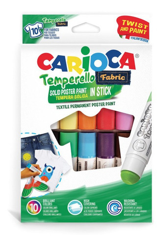 Temperas Carioca Temperello Fabric Textil Sólidas X10 Color Brillante