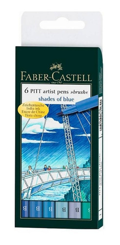 Set X6 Pitt Artist Pens Brush Faber Castell Shades Of Blue