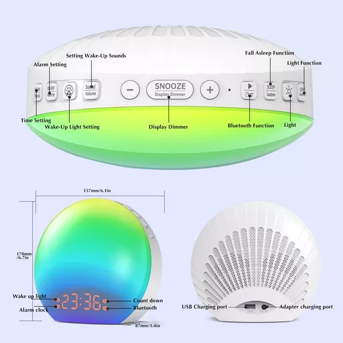 Suvisukua Reloj despertador de amanecer, altavoz Bluetooth, luz de  despertador, reloj despertador para niños, reloj despertador para personas  con