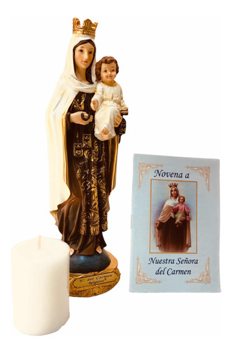 Virgen Del Carmen En Porcelana Italiana + Novena Y Vela